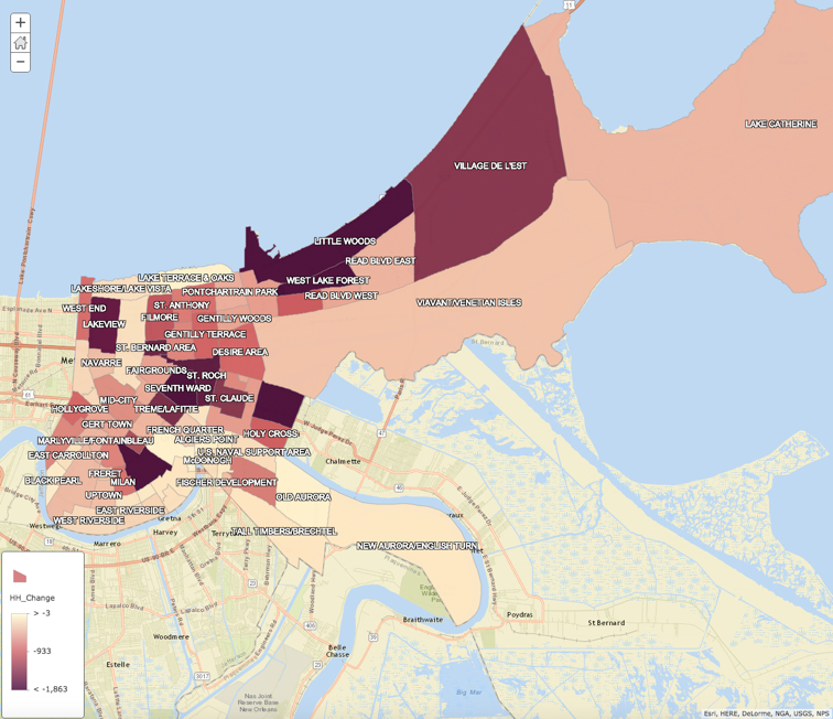 Map of population loss in New Orleans