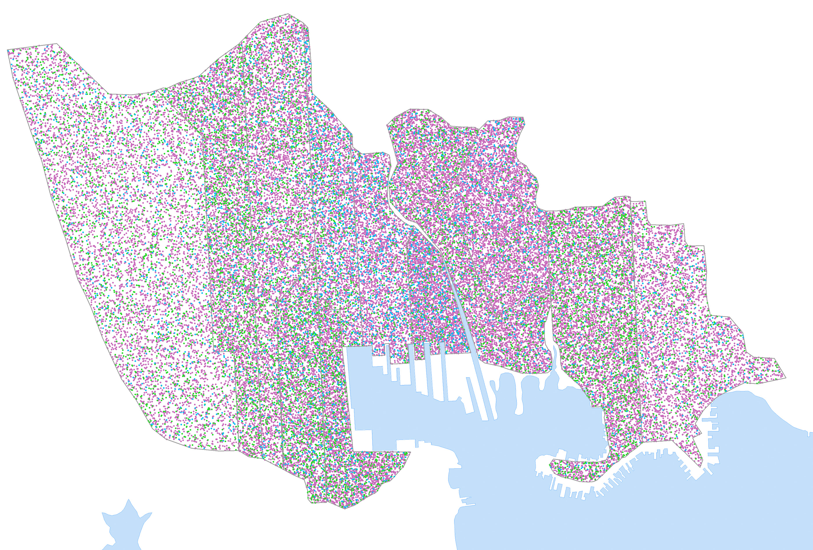 Dot density map showing 1820 population by ward