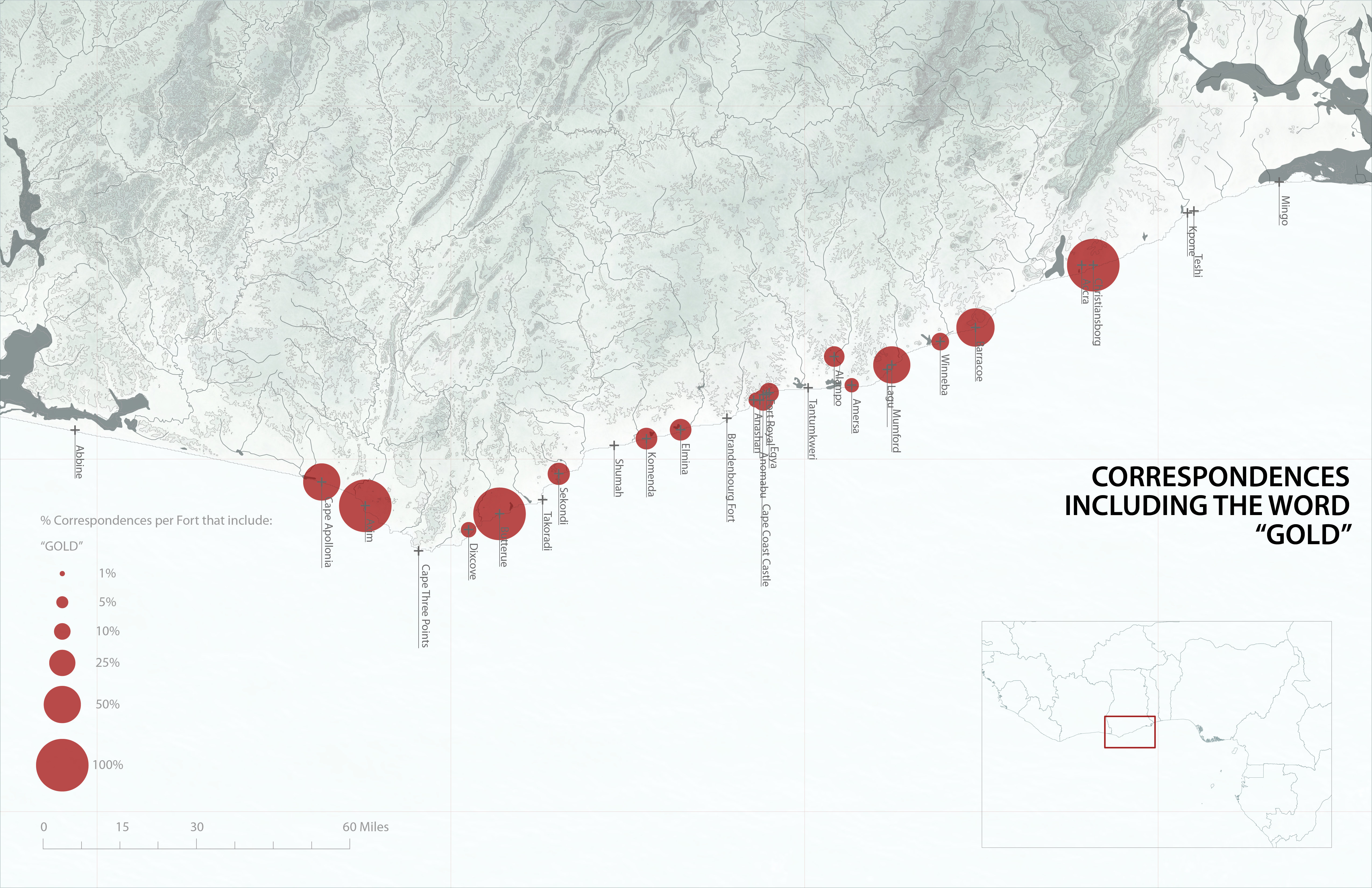 Map showing correspondence including the word &ldquo;Gold.&rdquo;